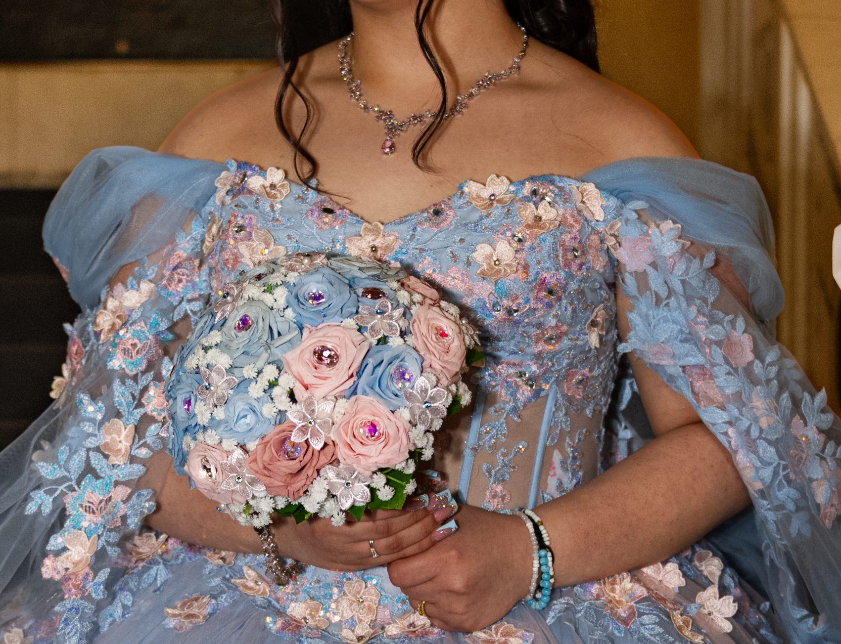Quinceañera blue gown detail