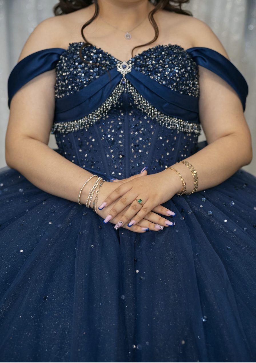 Navy quinceañera gown detail